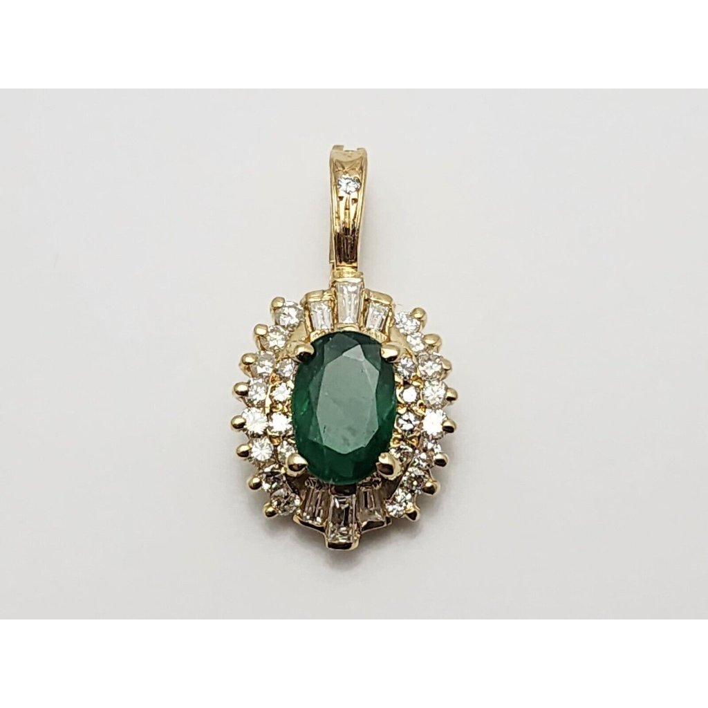 Unique 14k Karat Solid Yellow Gold Designer Emerald  Diamond Drop Charm Pendant